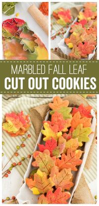 These Fall Leaf Cut Out Cookies are a fun way to celebrate the coming of fall.  Colorful cookie dough and sanding sugar makes these a pretty cookie to enjoy all Fall season.  #fall #leaf #cutout #cookies #delicious #recipe #pretty #Thanksgiving #dessert