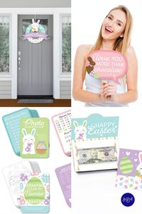 Here are some fun Easter ideas for wreath decoration, photo props, game bundle and Easter cards.