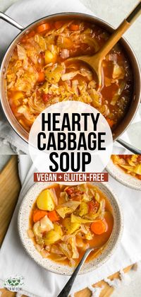 This hearty Cabbage Soup is loaded with Green Cabbage, Carrots, Yellow Potatoes, and a flavorful broth! A cozy plant-based soup for a chilly day. #vegan #plantbased #cabbage #soup #lowfat | frommybowl.com