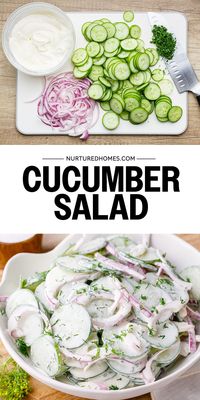 Whenever I am making spicy food or a meal with strong, bold flavors, I make this creamy cucumber onion salad. The creaminess and tanginess balances off the meal and helps refresh your palette.