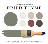 The PDF contains EVERYTHING you need to KNOW about Sherwin Williams DRIED THYME! It includes a list of complementary Sherwin Williams Paint Colors that can be used to pair with SW DRIED THYME. This is a PREPACKAGED Color Palette Selection Listing that includes the Sherwin Williams DRIED THYME color recommendations for walls, ceilings, trims, moldings, doors, and window frames - for your WHOLE HOUSE.  This is a *digital download* PDF that contains 38 pages total of information to assist you with quick and easy color selections in your home. It includes the material color palette (satin brass, matte black, polished chrome, wood stains, or copper that resonates with the color palette) and fabric color palette (color and material of the fabric on the furniture). There is also a list of specifi