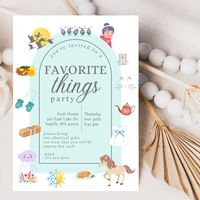 Make your next get-together truly memorable with the Favorite Things Party Invitation. Ask guests to bring a favorite item, whether it's a book, kitchen gadget, snack, hobby item, or more for a unique gift exchange. They'll delight in discovering each other's treasured possessions and bonding over shared interests. Make this your most talked-about event of the season! Order today to give friends an experience they'll talk about for years to come.