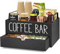 PRICES MAY VARY. 【NEAT STORAGE COFFEE ORGANIZER STATION】: Strategically designed with 4 organizational compartments, this wood coffee bar accessories can be used to store stack k-cups, sugar packets, tea bags, coffee mixers, creamers, napkins, stacked cups for coffee, tea, water - easily restockable as needed. Coffee storage organizer can be used use at home, office, waiting rooms, front office lobby and more. It lets you easily sort and access your coffee accessories. 【THOUGHTFUL DESIGN & QUALI