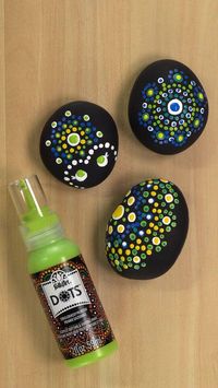 No pattern? No problem! Try our sharpie hack: plan your design before committing with paint. FolkArt Dots is great for rock painting with it's indoor/outdoor multi-surface formula.