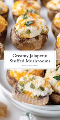 Creamy Jalapeno Stuffed Mushrooms are an easy make ahead appetizer using cream cheese and fresh jalapenos. The perfect party appetizer!