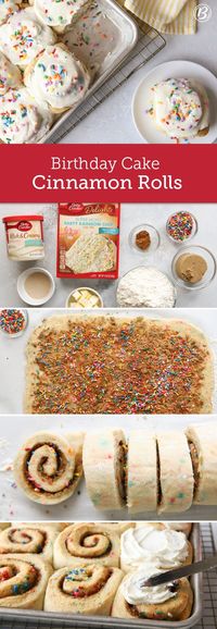 Whether you’re celebrating a birthday or the start of the weekend, these cake mix cinnamon rolls are the perfect excuse to eat sprinkles for breakfast. For best results when cutting dough into rolls, use very sharp knife. You can also use unscented dental floss, wrapping it around the dough, and then pulling it together to slice cleanly through it.