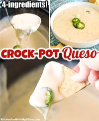 This simple and quick Crockpot Queso Blanco is made with white American and pepper jack cheese, evaporated milk, and some diced Jalapenos for a kick. This delicious 4-ingredient cheese dip is such a huge hit with everyone and even better than Mexican Restaurants! #recipes