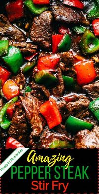 Pepper Steak Stir Fry has melt in your mouth flank steak with bell pepper in the most amazing sauce. This is a restaurant quality meal that you can make in less than 30 minutes! #peppersteak #stirfry #peppersteakstirfry #quickdinner #cookingrecipes