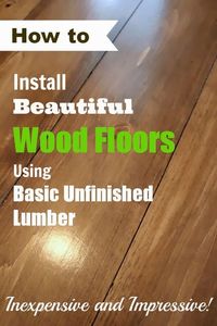 See how to turn basic, inexpensive, unfinished lumber into beautiful wood flooring! The wood we chose was basic tongue and groove (tongue in groove?) pine boards that you can find in the lumber section of your hardware store. These are about 3/8″x 6″.