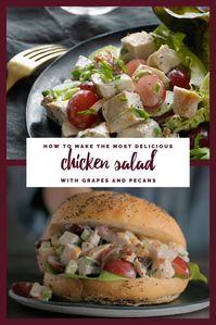 How to make the most delicious chicken salad with grapes from California and pecans.  #chicken #salad #chickensalad #recipe #sandwich #easy #grapes #nuts #pecans #fruit #classic #rotisserie