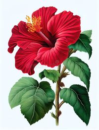 Red hibiscus flower drawing isolated on white background. Watercolor, hand drawn style, ai generation stock photography, #generation, #AD, #stock, #Advertisement, #ad