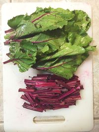 Sliced beet stems and leaves