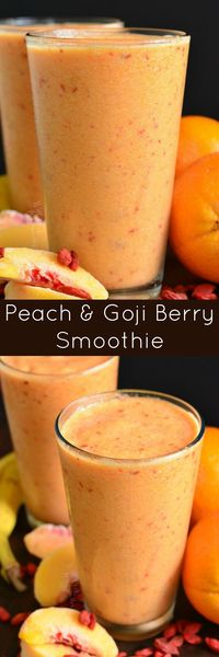 Creamy Peach and Goji Berry Smoothie. This smoothie is loaded with peaches, Goji berries, banana, Silk Almond Milk, and a splash of orange juice.