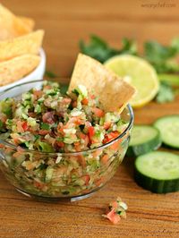 This fresh-tasting Cucumber Salsa is quick and easy to make, and it goes perfectly with chips and fish tacos!