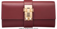 Hermes 23cm Rouge H Tadelakt Leather Medor Clutch Bag withPermabrass Hardware. T, 2015. Pristine Condition.9" Wi...