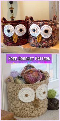 Crochet Owl Basket Free Patterns-Crochet It’s a Hoot Owl Container Free Pattern with Video