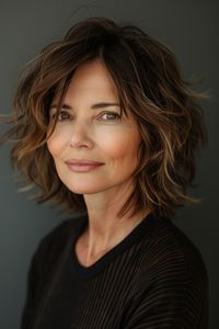 Explore the subtle beauty of caramel highlights with these bob hairstyles for mature women. Each cut is perfectly styled to add volume and frame the face, making them ideal for those over 50 looking for a fresh, elegant look.