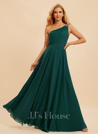 [US$ 109] A-line One Shoulder Floor-Length Chiffon Bridesmaid Dress With Beading Sequins 