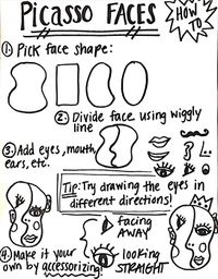 Handmade worksheet on how to draw Picasso-like Cubist faces. Great for elementary Cubism lesson as well as a sub plan. ...