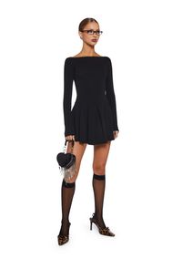 Knit Long Sleeve Pleated Skirt Mini Dress - Black – Dolls Kill