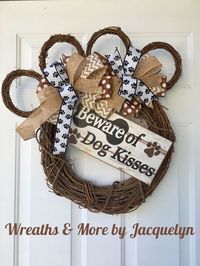 Dog Wreath, Dog Decor, Pawprint Wreath, Beware of Dog Kisses Sign, Pet Home Wall Living Patio Porch Front Door Decor, Pet Themed Decor