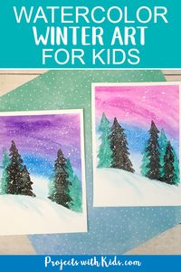 This simple winter watercolor art project is stunning and a great painting idea for older kids and tweens! A fun winter project idea with an easy to follow tutorial. #projectswithkids #winterart #kidsart #watercolorpainting