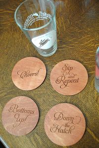 Laser Etched Wooden Toasting Coasters by yourhinote on Etsy, $24.00