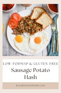 A super flavorful recipe for low-FODMAP Sausage and Potato Hash cooks up in under 30 minutes.  Gluten-free and IBS-friendly!