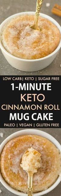 1-Minute Keto Cinnamon Roll Mug Cake (Paleo, Vegan, Sugar Free, Low Carb)- An easy mug cake recipe which takes one minute and is super fluffy, light and packed with protein- Tastes like a cinnamon bun! #keto #ketodessert #ketorecipe #mugcake | Recipe on thebigmansworld.com