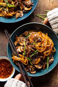 30 Minute Saucy Ginger Sesame Noodles with Caramelized Mushrooms | halfbakedharvest.com