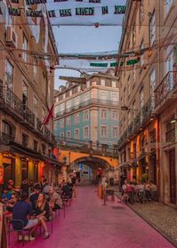 late night evening at the Pink Street in Lisbon