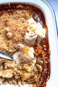 This Toffee Apple Crumble really is the ultimate warming Winter pudding. Soft, fluffy apples coated in toffee sauce and topped with an oaty, buttery crumble, it truly is comfort food at its finest.