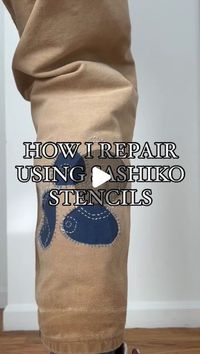 Gucci Clone on Instagram: "Here’s how I repair my garments using sashiko stencils. You can find all of the materials I use on my Amazon storefront, which is linked in my bio. 

Shoutout to @wansheng07 for the stencil !

#sashiko #style #design #fashion #sewing #textile #explore #diy #howto"