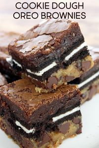 Cookie dough Oreo brownies (aka "slutty brownies") are layered with cookie dough, Oreos and brownie batter to create the ultimate dessert bar. | www.ifyougiveablondeakitchen.com via @haleydwilliams