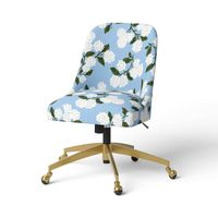 This Desk Chair from Rifle Paper Co. x Target will add unique style to your home office. This armless chair features brass-tone metal legs, rolling casters and floral upholstery. The padded seat and back covered in soft fabric help keep you comfortable, and the unique look makes for a charming focal point in your space. Rifle Paper Co. is a stationery and lifestyle brand based in Winter Park, Florida, founded in 2009 by husband-wife team Nathan and Anna Bond. Anna’s hand-painted illustrations an