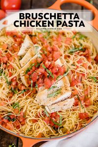 Bruschetta Chicken Pasta is an easy weeknight dinner full of fresh ingredients like tomatoes and basil. Simple and flavorful and ready in under 30 minutes!