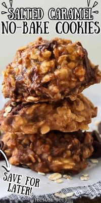  Salted no-bake caramel cookies are a quick and easy recipe made with oats, butterscotch, or caramel pudding mix and are ready in about 10 minutes. These sweet and creamy cookies are great to make ahead of time for a party or for a snack at home. Simply mix them up, drop and wait for them to set up. 