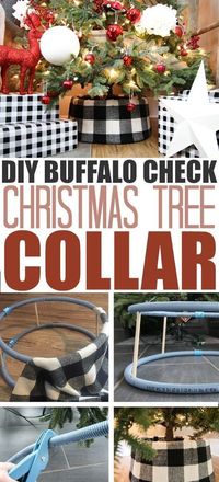 This DIY buffalo check tree collar was made with very basic hardware store supplies and fabric. You can use any fabric you like to make your own tree collar for under $10! #TreeCollar #DIYTreeCollar #BuffaloCheck #DIYChristmas