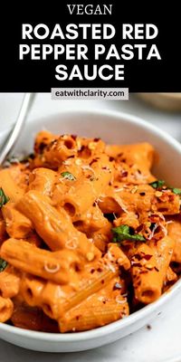 This vegan roasted red pepper pasta is rich, creamy and full of flavor. Made with cashews and no dairy for a simple plant-based dinner the whole family will love. It's ready in about 30 minutes!