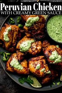 Peruvian Grilled Chicken with Creamy Green Sauce is packed with flavor and the perfect way to add some international flair to your next barbecue. // peruvian chicken // grilled chicken #grilledchicken #bbqchicken #bbqrecipe