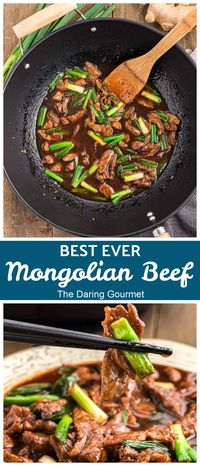 Tender, juicy strips of stir-fried beef in a luxuriously flavorful sauce! This Mongolian Beef recipe takes the flavor over the top, is easy to make, ready to serve in 15-20 minutes, and rivals your favorite Chinese take-out!