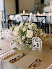 Custom White Maraca Wedding Favor with White Papel Picado Table Number | Neutral Mexican-Inspired Wedding Reception