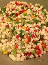 My sweet cousin, Susie, makes this amazingly delicious corn salad… It is one of my favorite sides this time of year!   This is so easy! Let’s get started! In a large bowl, add the drained corn, drained pimento,  chopped celery, bell pepper and green onions…   Now to make the dressing… Combine the Apple …