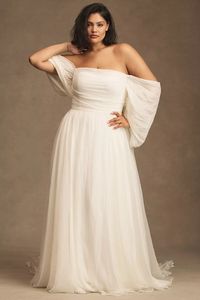 Jenny by Jenny Yoo Noa Off-The-Shoulder A-Line Chiffon Wedding Gown | Anthropologie