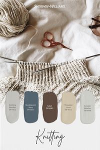 Colder temperatures make for the perfect time to snuggle up with comfort colors, like those found in the knitting palette. Tap to order free color chips to see how they would look in your space. #sherwinwilliams #paint #painting #diy #renovation #colorinspiration #paintinspiration #decor #interiordesign #colorpalette #knitting