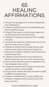 Ready to let go of what no longer serves you? These healing affirmations focus on self-acceptance, forgiveness, and welcoming abundance. Perfect for creating a positive and peaceful mindset. Pin for your daily dose of inspiration!