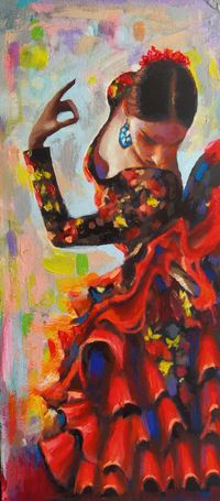 Beautiful oil painting on canvas of flamenco dancer. Flamenco art.  Dimensions: 12.5x29cm  Cuadro de bailarina de flamenco óleo sobre lienzo.  Dimensiones: 12.5x29cm