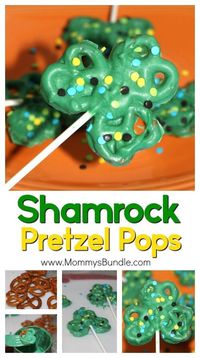 Super Easy St. Patrick's Day snacks for kids and adults! Shamrock pretzels make a fun dessert idea or party treat!