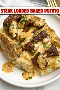 loaded baked potatoes with steak