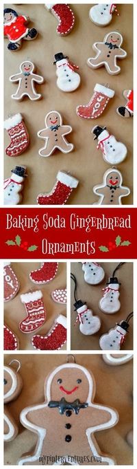 Baking Soda Gingerbread Dough Ornaments decorated with puff paint and glitter + $150 Amazon Giveaway! Great Christmas craft to do with kids.